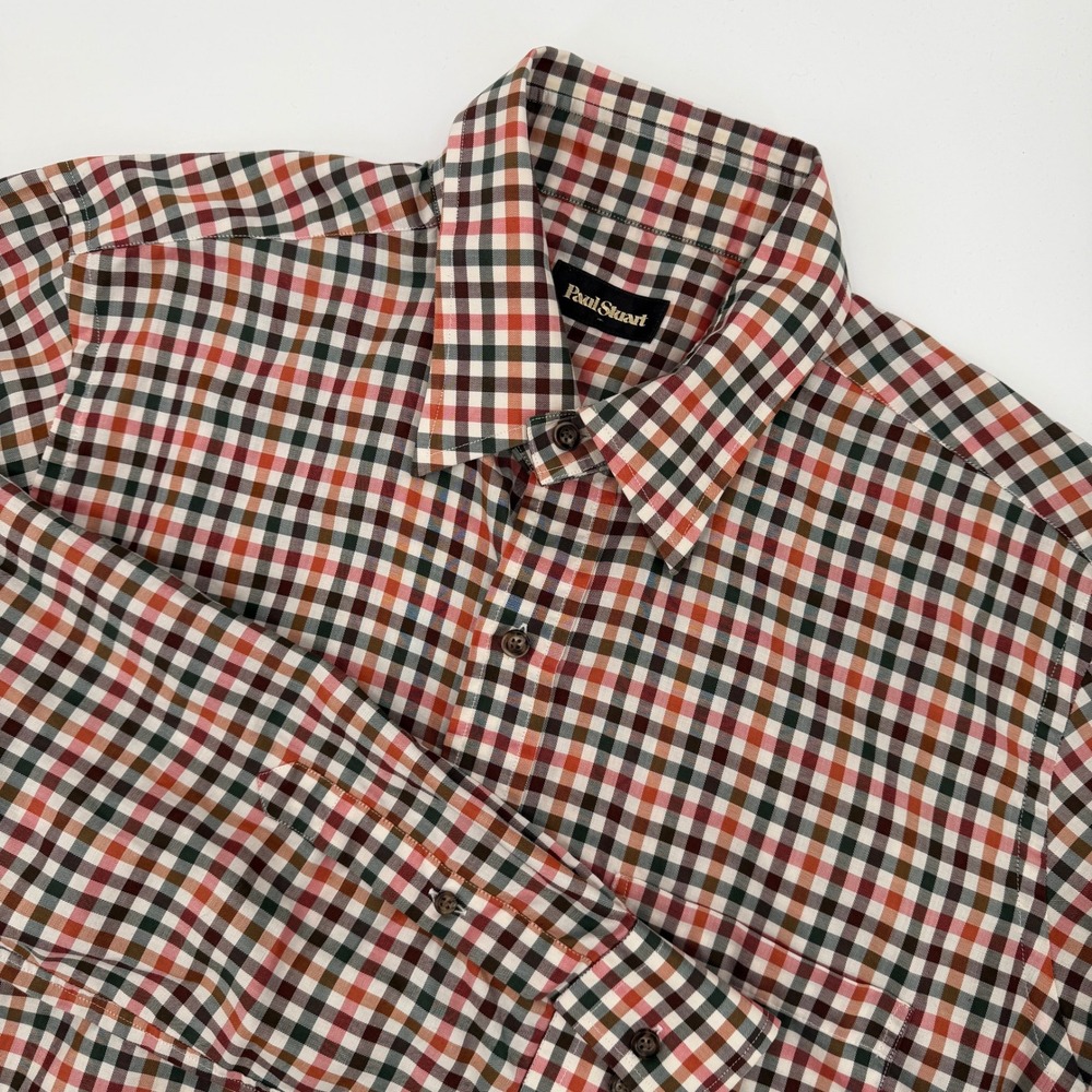 Paul Stuart Mens XL Button Down Shirt Italian Cotton Gingham Multi Color Luxury